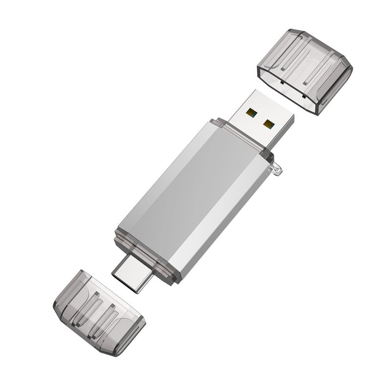 RAOYI 64GB USB C Flash Drive, 2 in 1 USB 3.0 Type C Dual OTG Metal Thumb Drive Jump Drive Memory Stick with Keychain Suitable for USB-C Smartphones, MacBook, Computers and Tablets (Silver) - Image 1